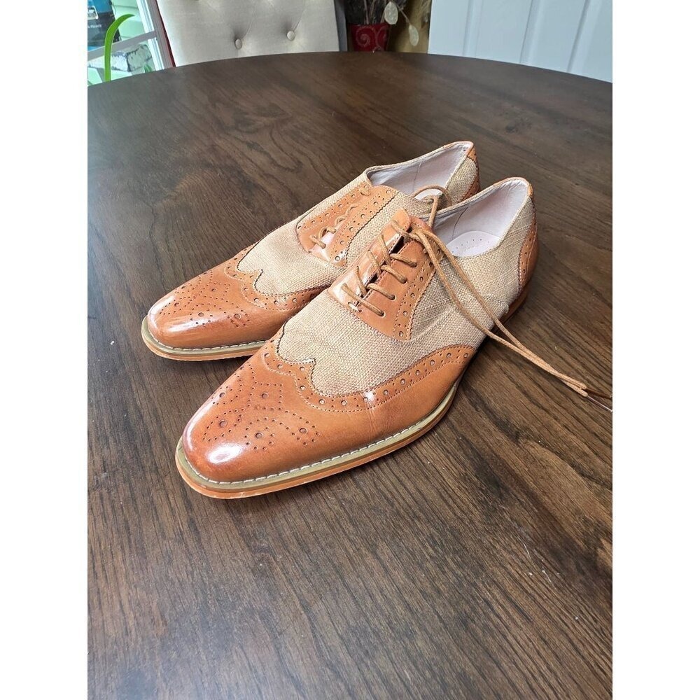 Avanti Milano Giovanni Tan Burlap Patterned Dress Men Shoe size 10 - Picture 4 of 16